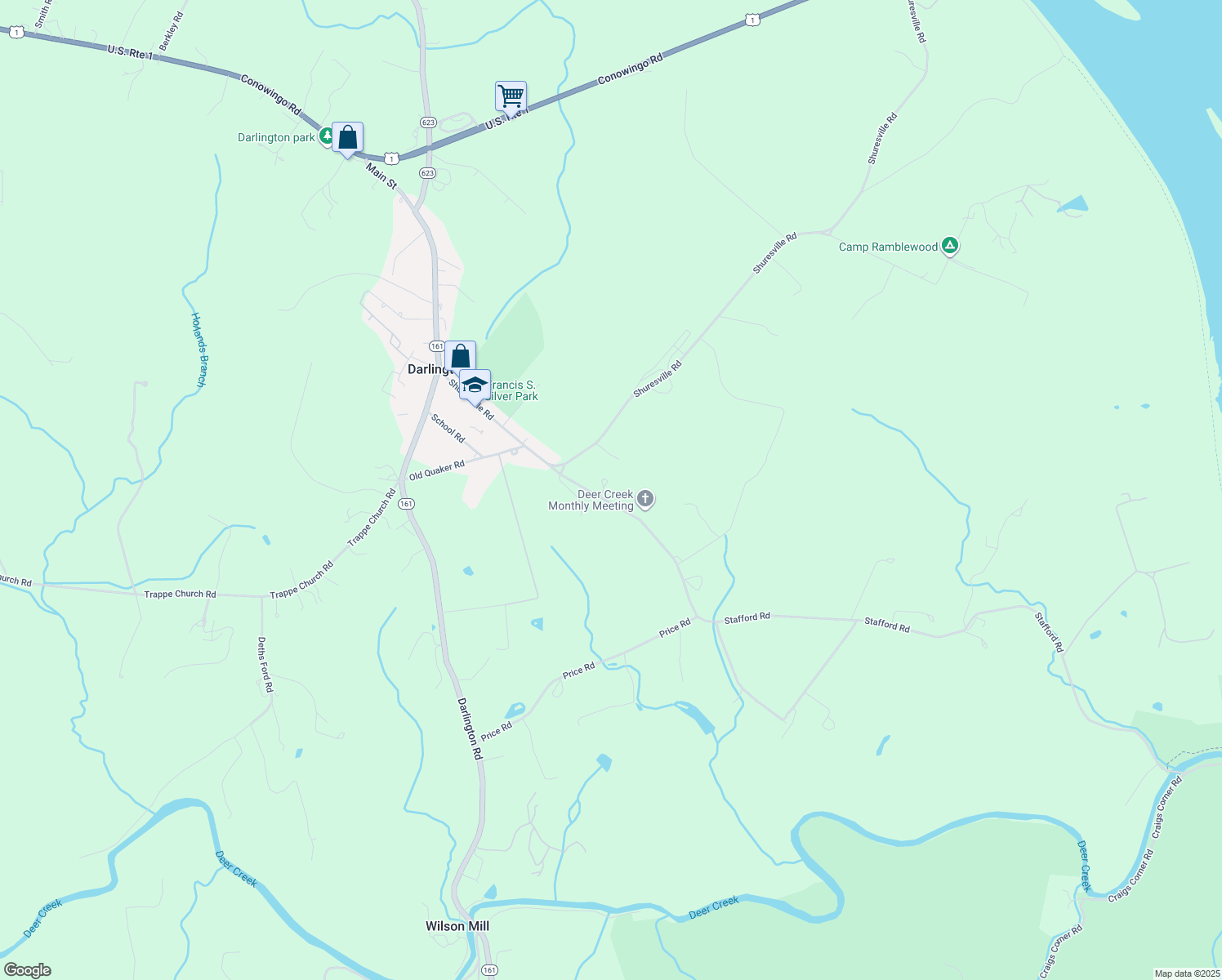 map of restaurants, bars, coffee shops, grocery stores, and more near 1445 Stafford Road in Darlington