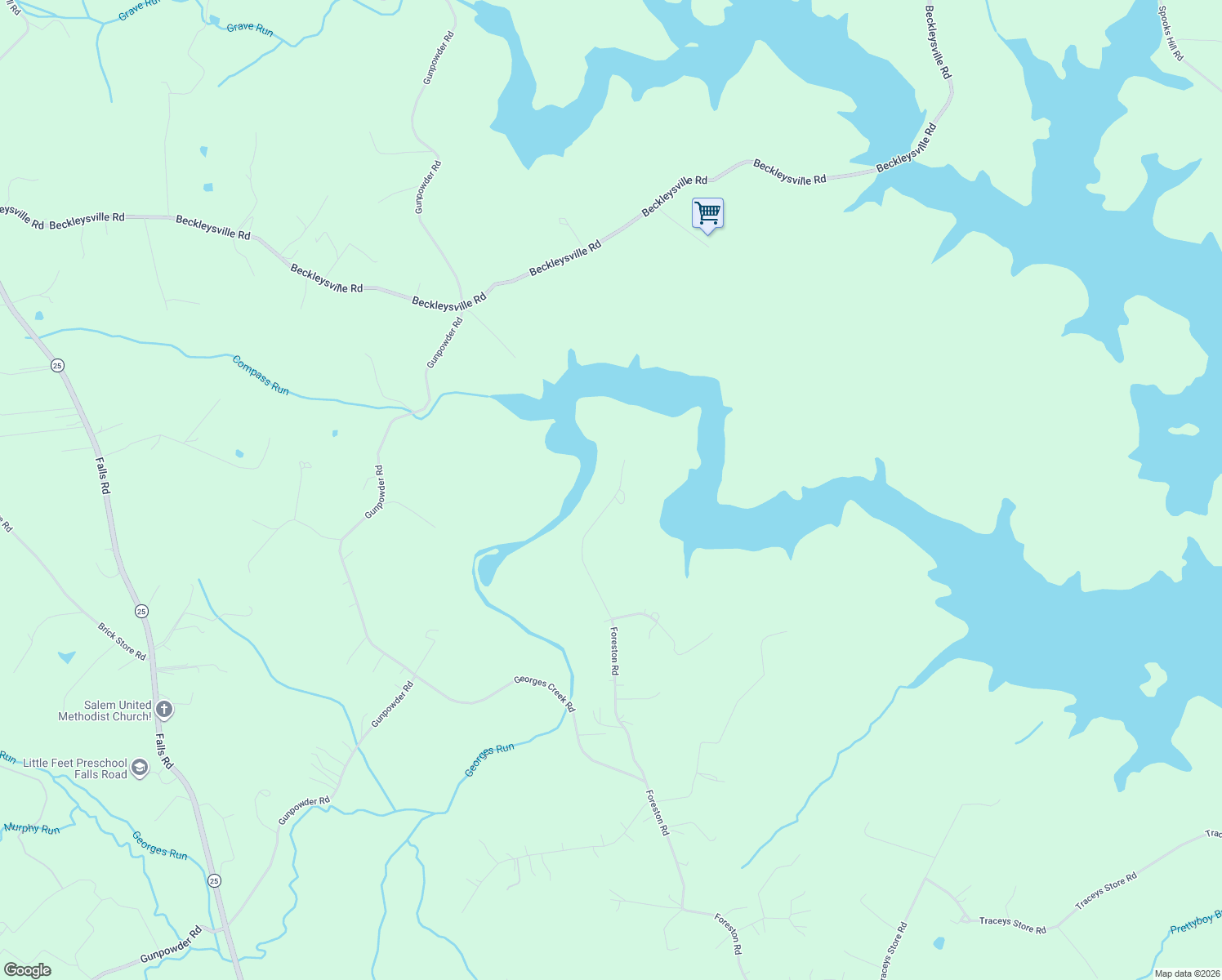 map of restaurants, bars, coffee shops, grocery stores, and more near 18536 Foreston Road in Parkton