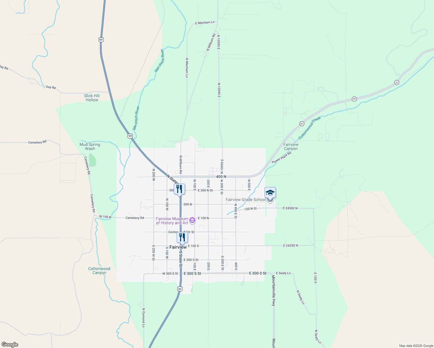 map of restaurants, bars, coffee shops, grocery stores, and more near 36 Canyon Road in Fairview