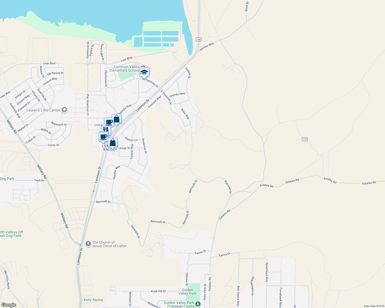 map of restaurants, bars, coffee shops, grocery stores, and more near East Patrician Drive in Reno