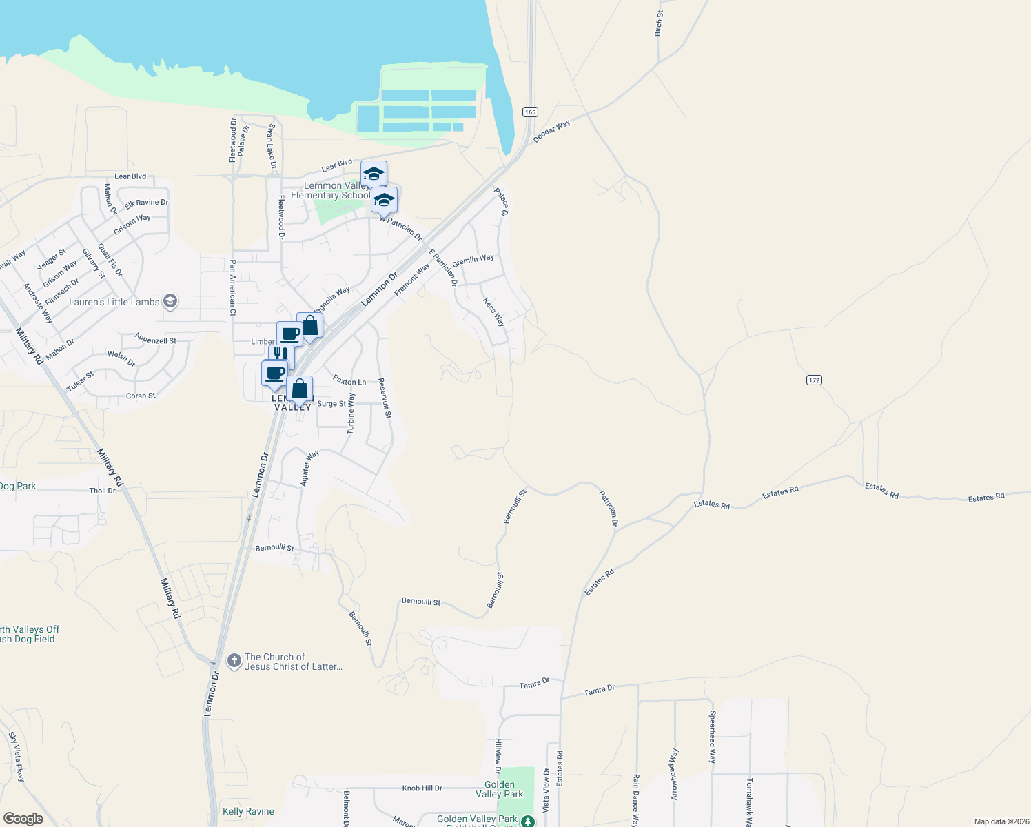 map of restaurants, bars, coffee shops, grocery stores, and more near 850 East Patrician Drive in Reno