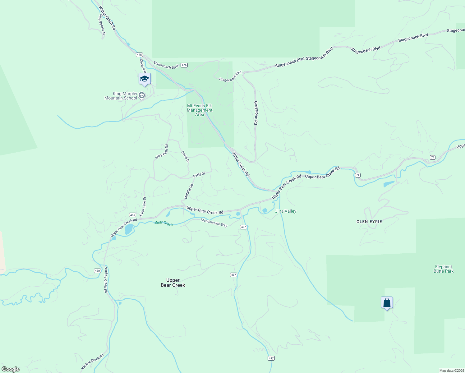 map of restaurants, bars, coffee shops, grocery stores, and more near 267 Witter Gulch Road in Evergreen