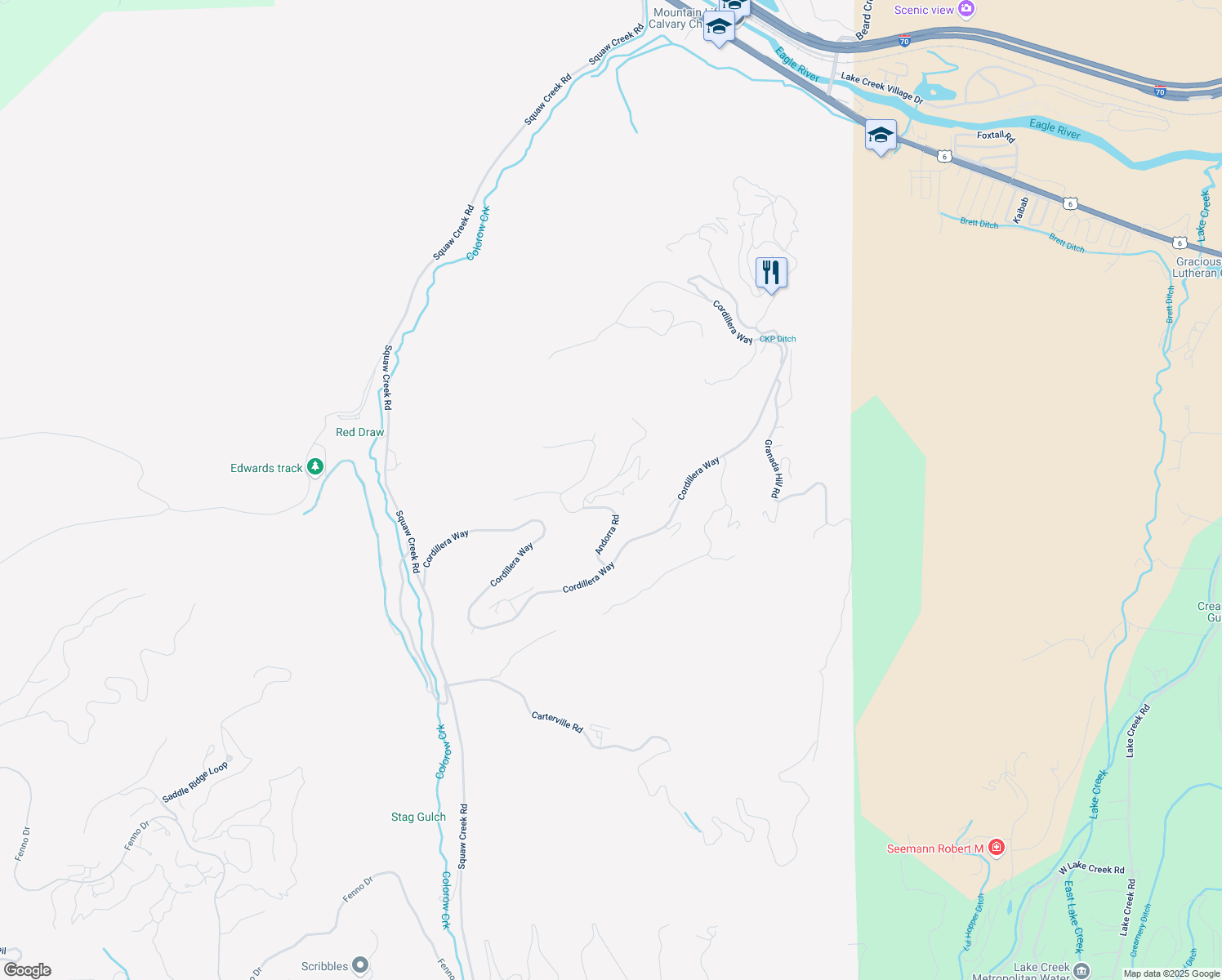 map of restaurants, bars, coffee shops, grocery stores, and more near 25 Little Andorra Road in Edwards