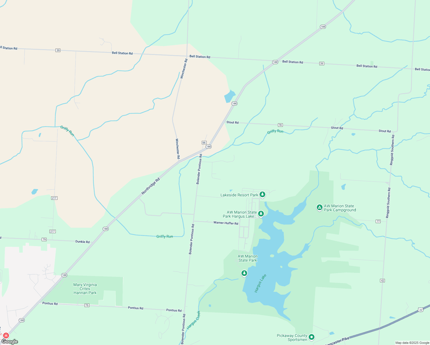 map of restaurants, bars, coffee shops, grocery stores, and more near 19900 Woodsview Dr in Circleville