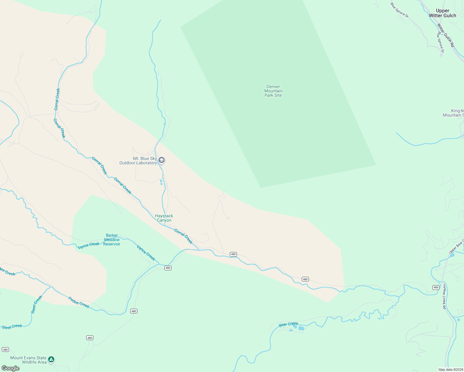 map of restaurants, bars, coffee shops, grocery stores, and more near 3425 Upper Bear Creek Road in Evergreen