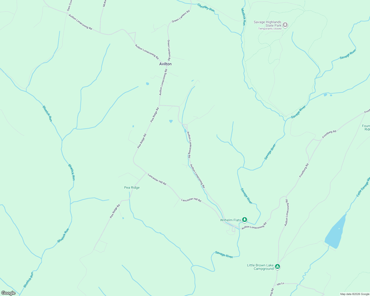 map of restaurants, bars, coffee shops, grocery stores, and more near 5689 Avilton Lonaconing Road in Lonaconing