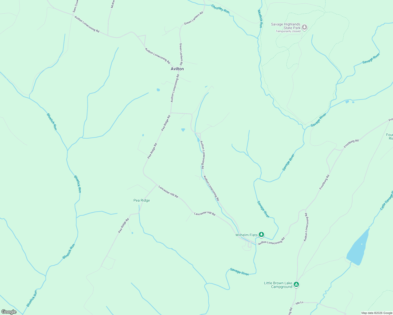 map of restaurants, bars, coffee shops, grocery stores, and more near 5689 Avilton Lonaconing Road in Lonaconing