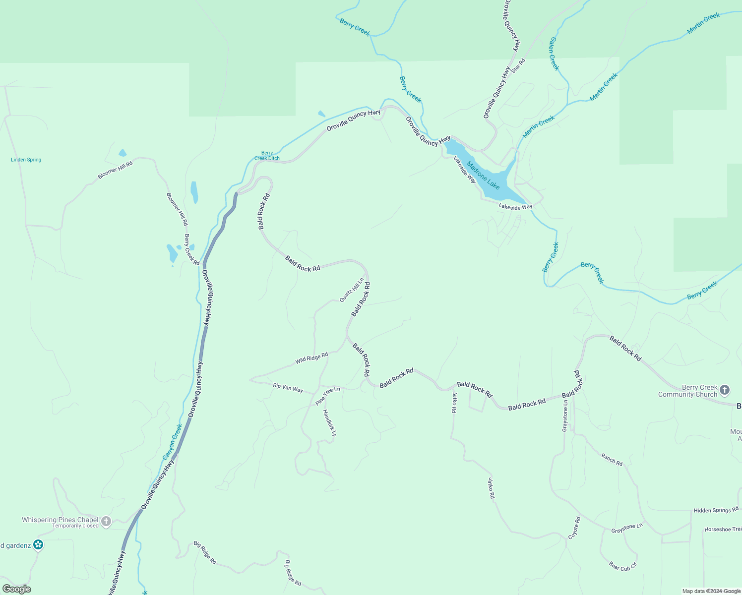 map of restaurants, bars, coffee shops, grocery stores, and more near 7 Huffright Lane in Berry Creek