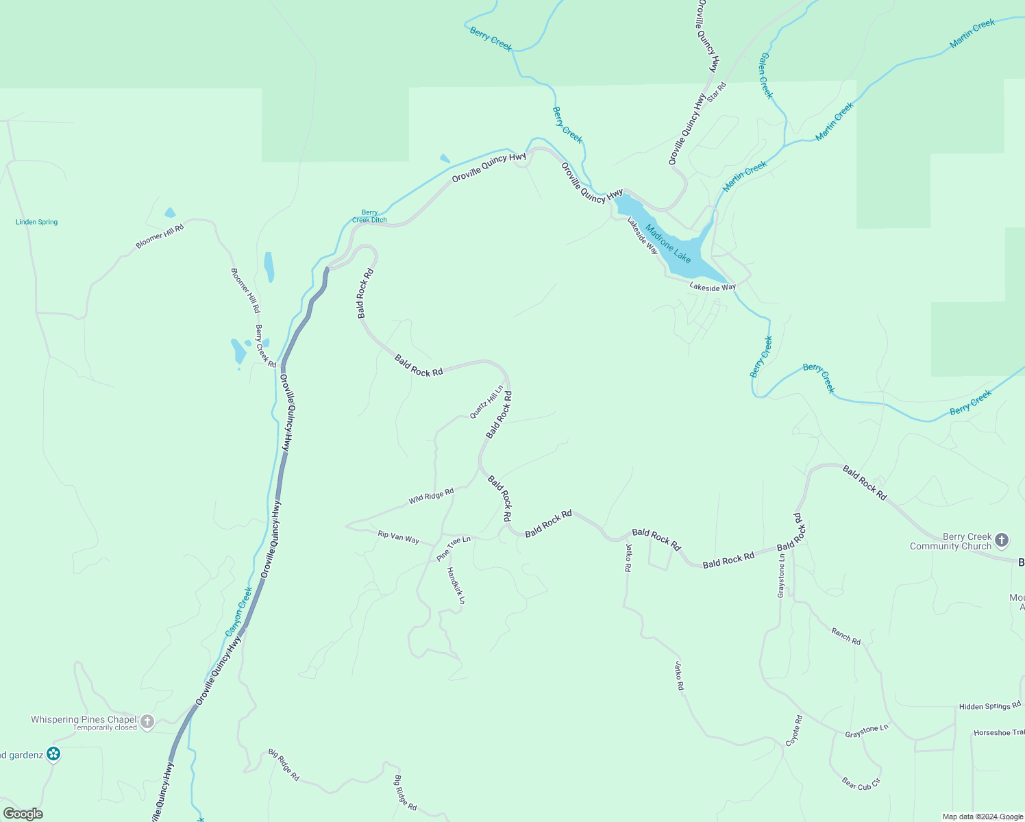 map of restaurants, bars, coffee shops, grocery stores, and more near 7 Huffright Lane in Berry Creek