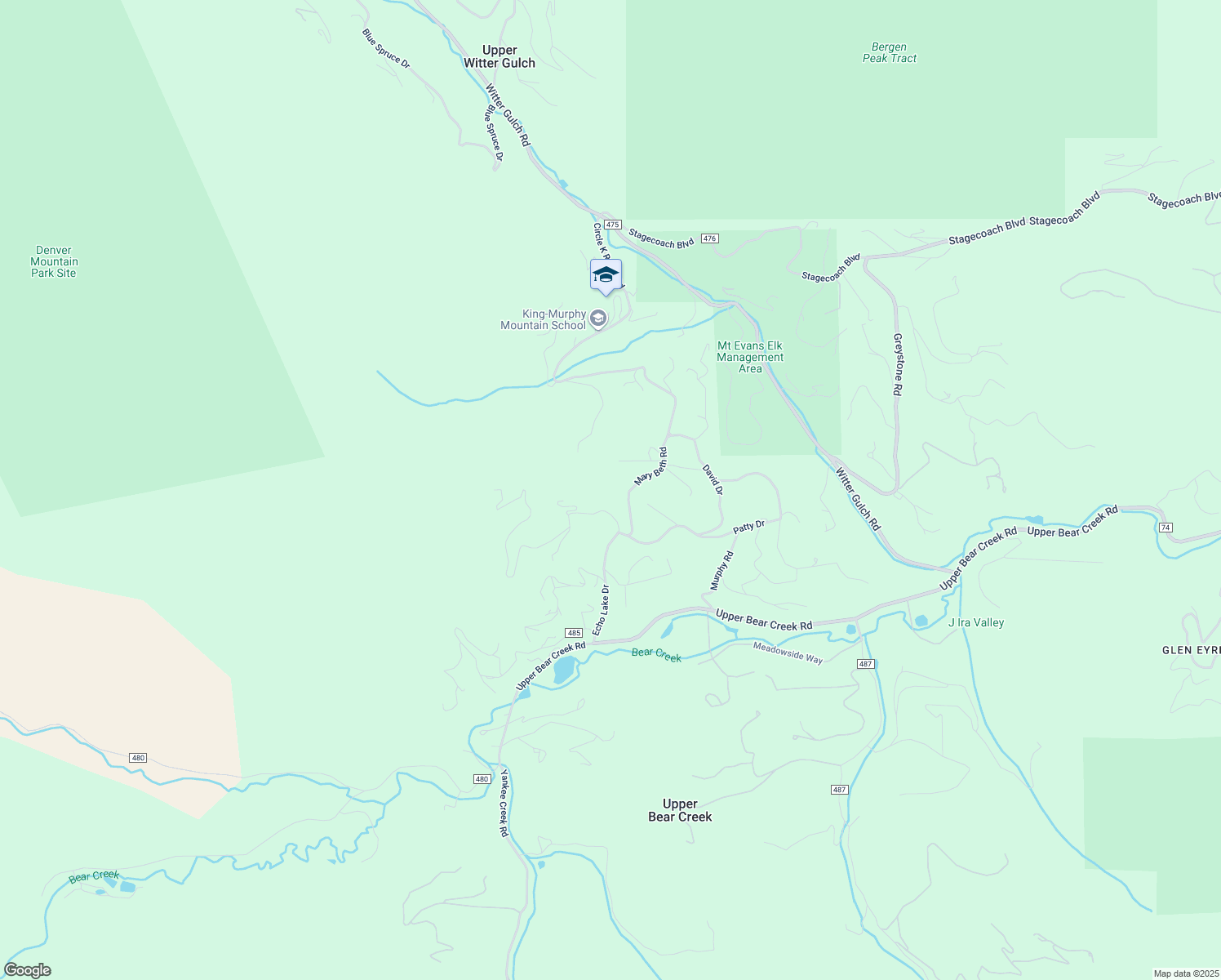 map of restaurants, bars, coffee shops, grocery stores, and more near 193 Mary Beth Road in Evergreen