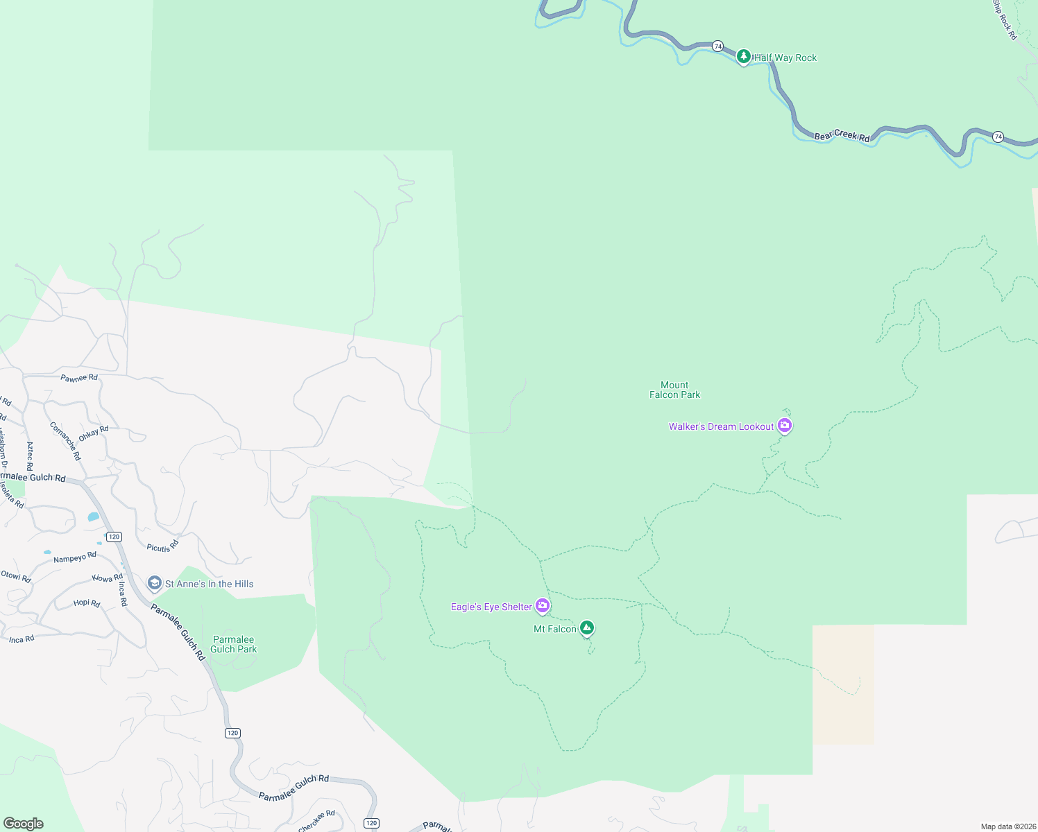 map of restaurants, bars, coffee shops, grocery stores, and more near 20682 Falcon Wing Road in Indian Hills