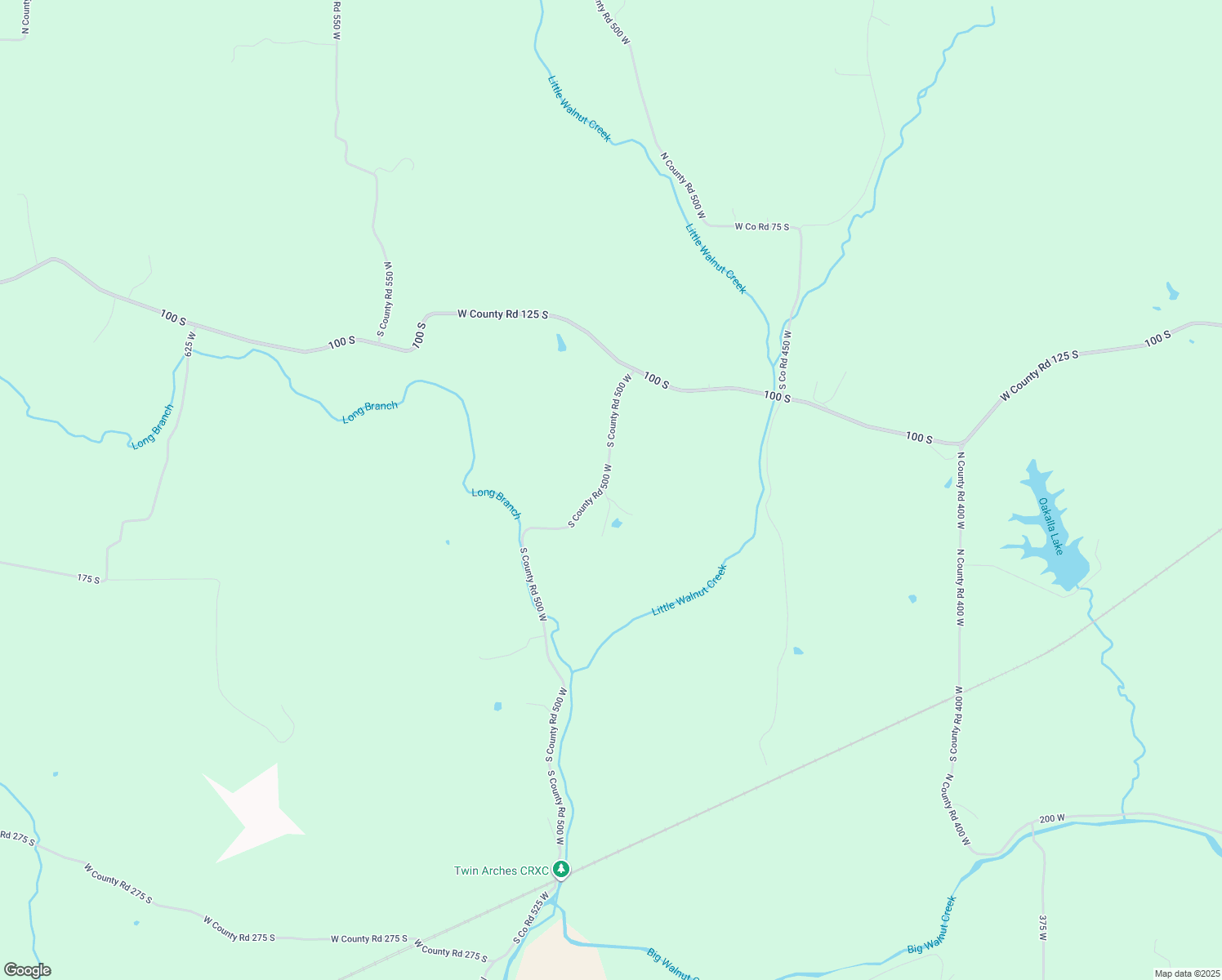 map of restaurants, bars, coffee shops, grocery stores, and more near 1473 South County Road 500 West in Greencastle