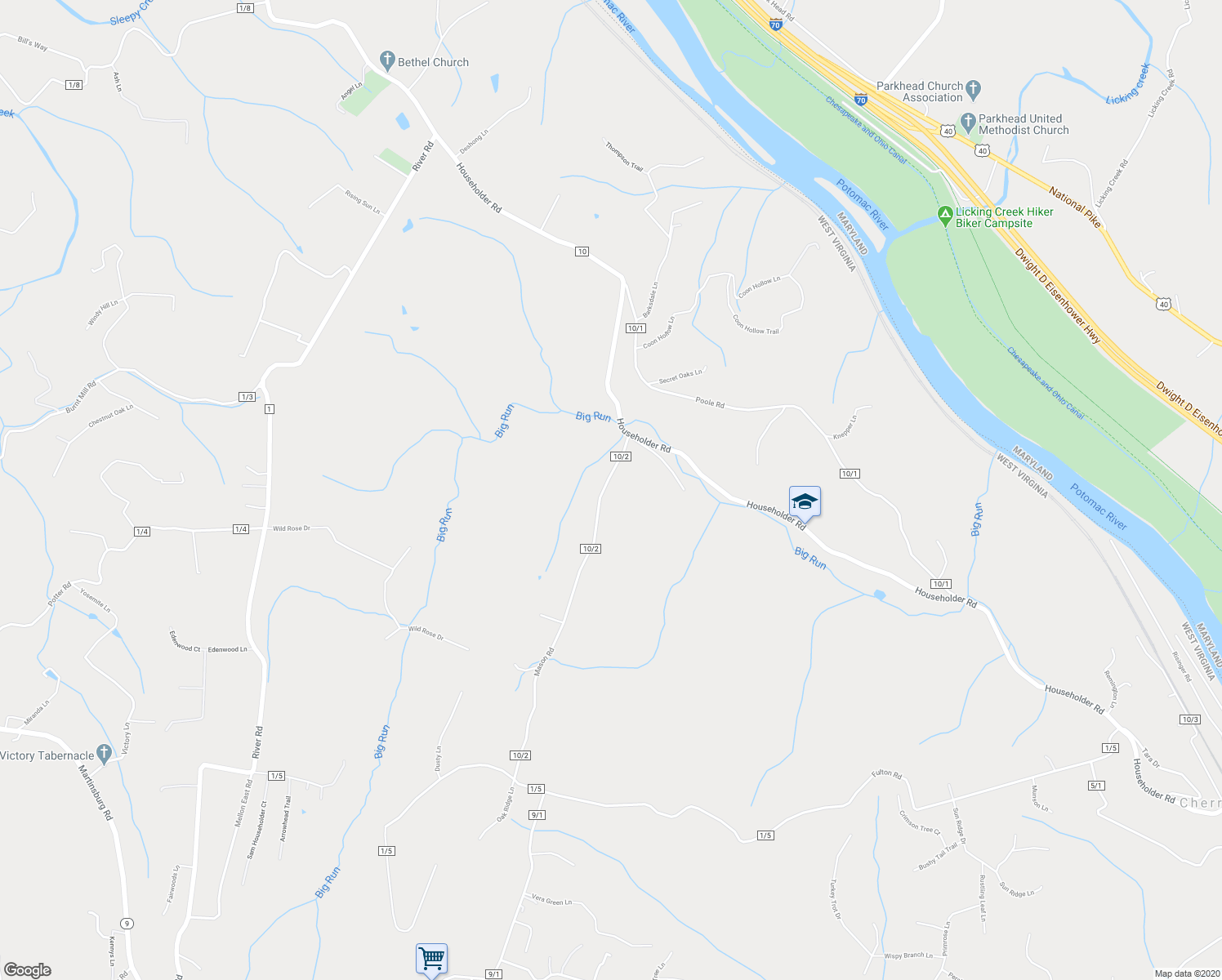 map of restaurants, bars, coffee shops, grocery stores, and more near 864 Mason Road in Hedgesville