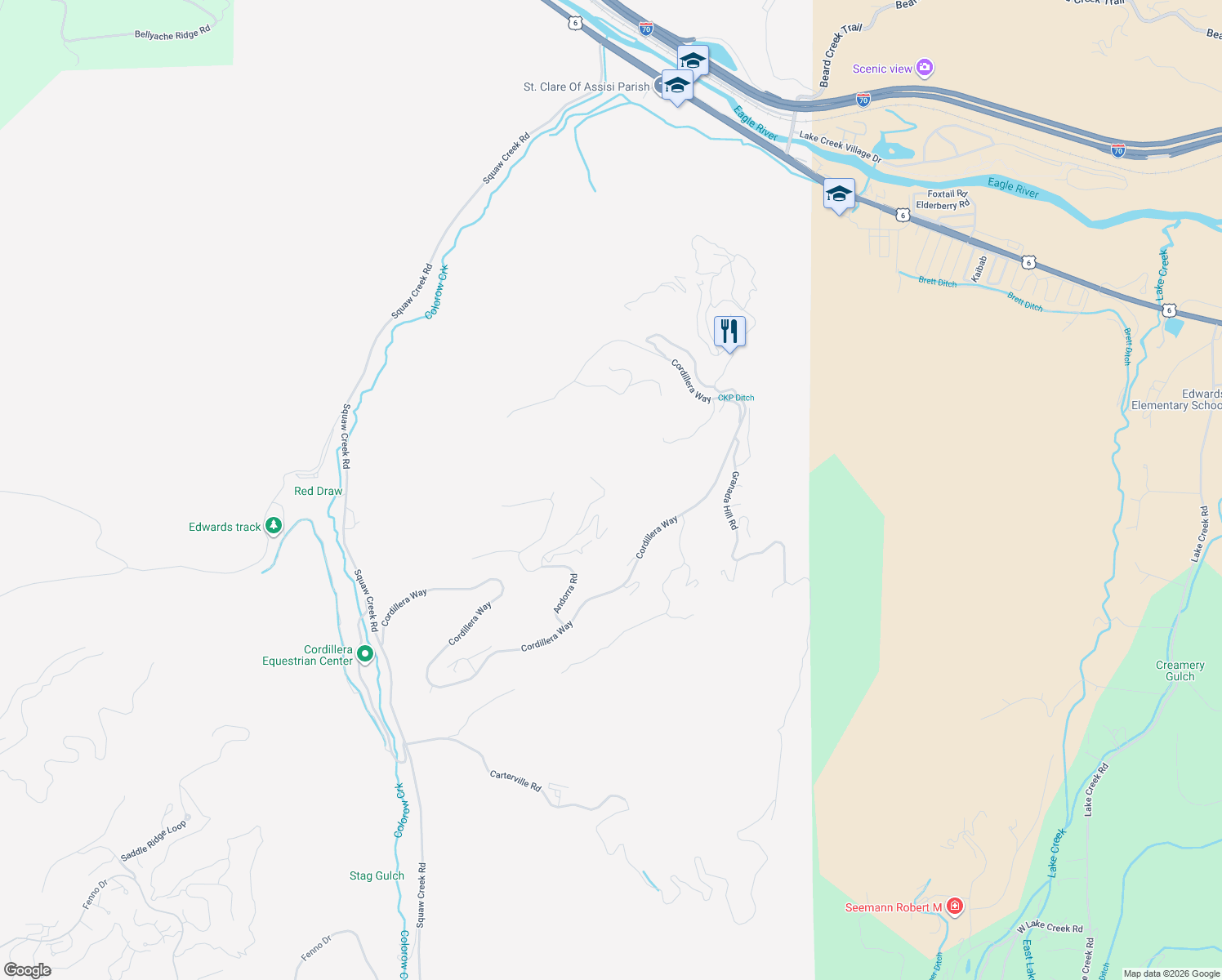 map of restaurants, bars, coffee shops, grocery stores, and more near 420 Little Andorra Road in Edwards