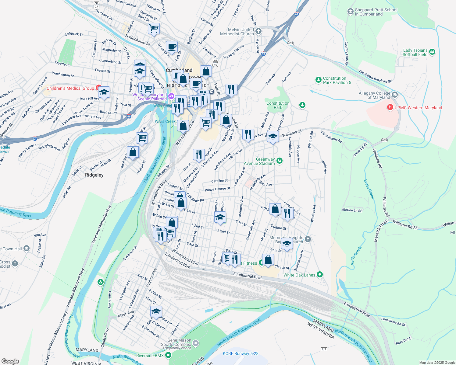 map of restaurants, bars, coffee shops, grocery stores, and more near 515 Caroline Street in Cumberland
