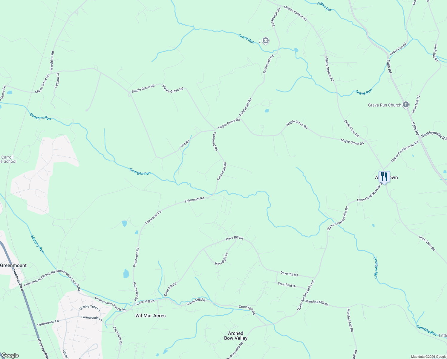 map of restaurants, bars, coffee shops, grocery stores, and more near 2463 Fairmount Road in Hampstead