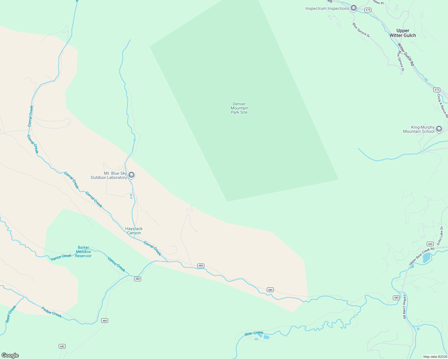 map of restaurants, bars, coffee shops, grocery stores, and more near 3425 Upper Bear Creek Road in Evergreen