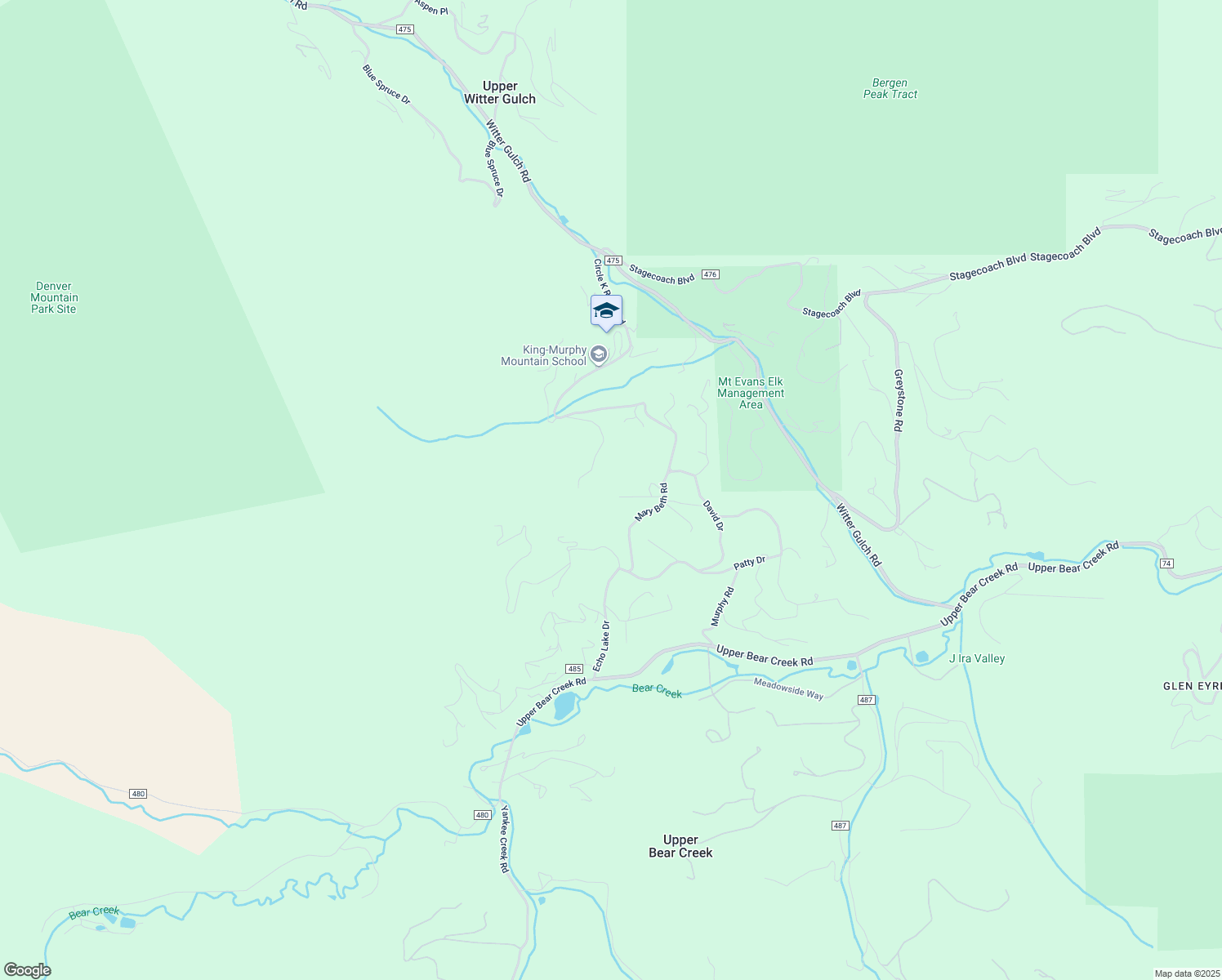 map of restaurants, bars, coffee shops, grocery stores, and more near 246 Wild Ridge Trail in Evergreen