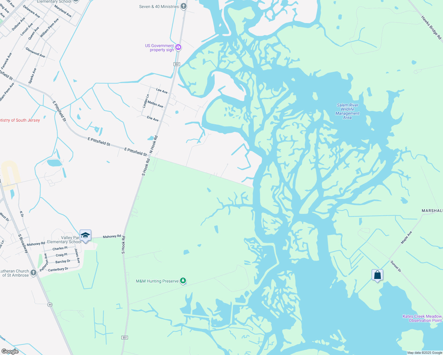 map of restaurants, bars, coffee shops, grocery stores, and more near 406 East Pittsfield Street in Pennsville Township
