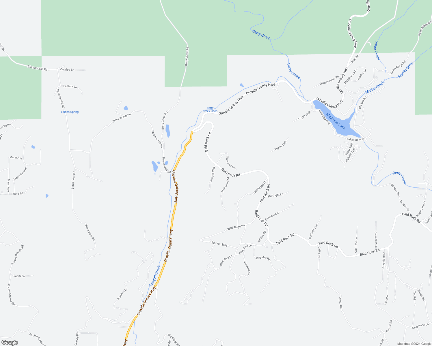 map of restaurants, bars, coffee shops, grocery stores, and more near 3 Town Hill Way in Berry Creek