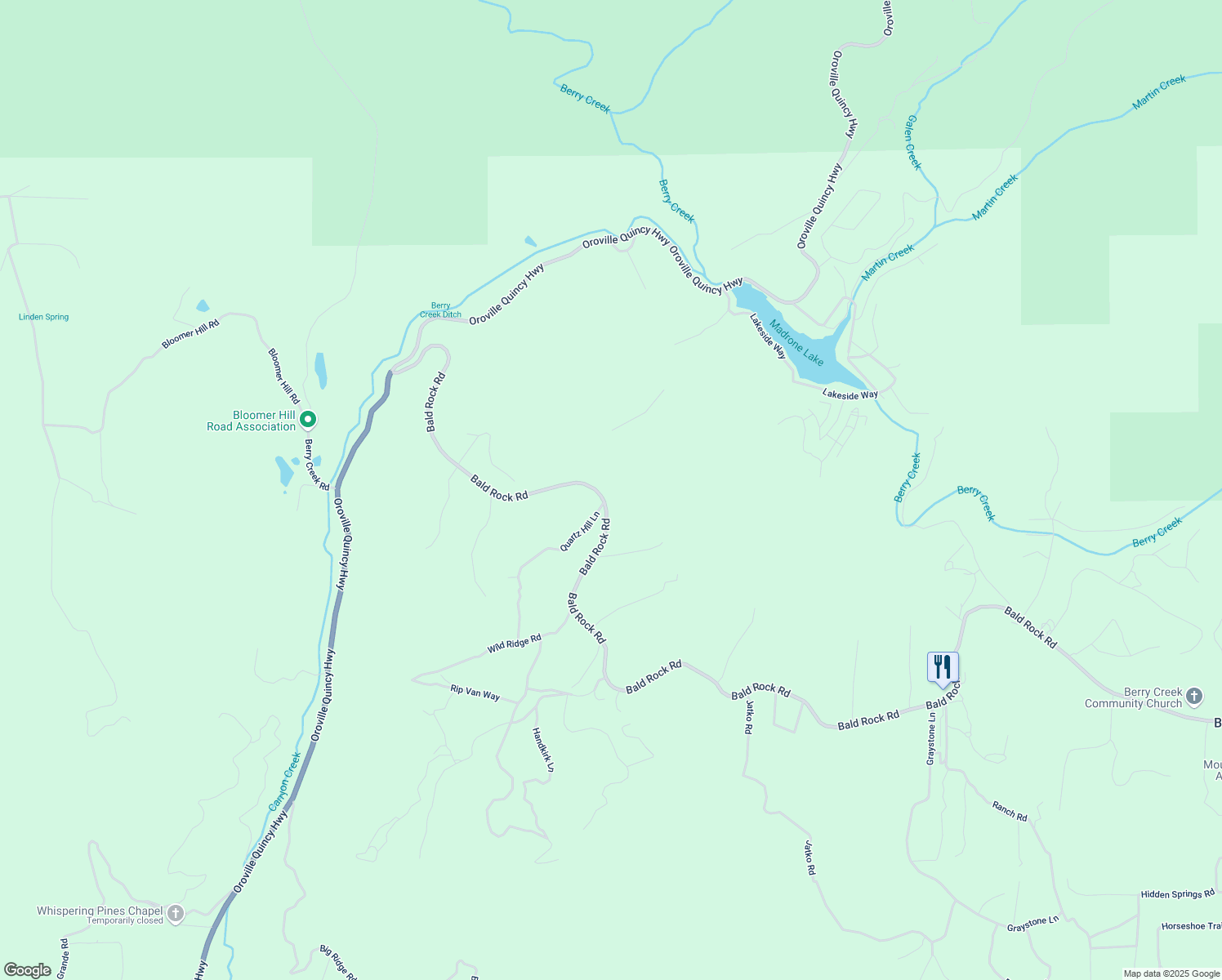 map of restaurants, bars, coffee shops, grocery stores, and more near in Berry Creek