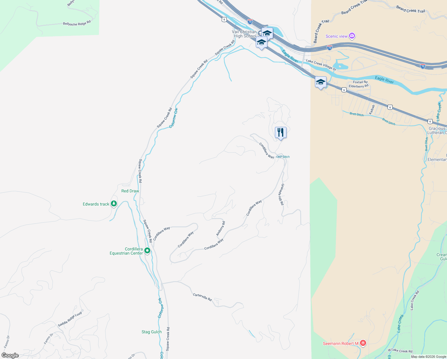 map of restaurants, bars, coffee shops, grocery stores, and more near 500 Little Andorra Rd in Edwards