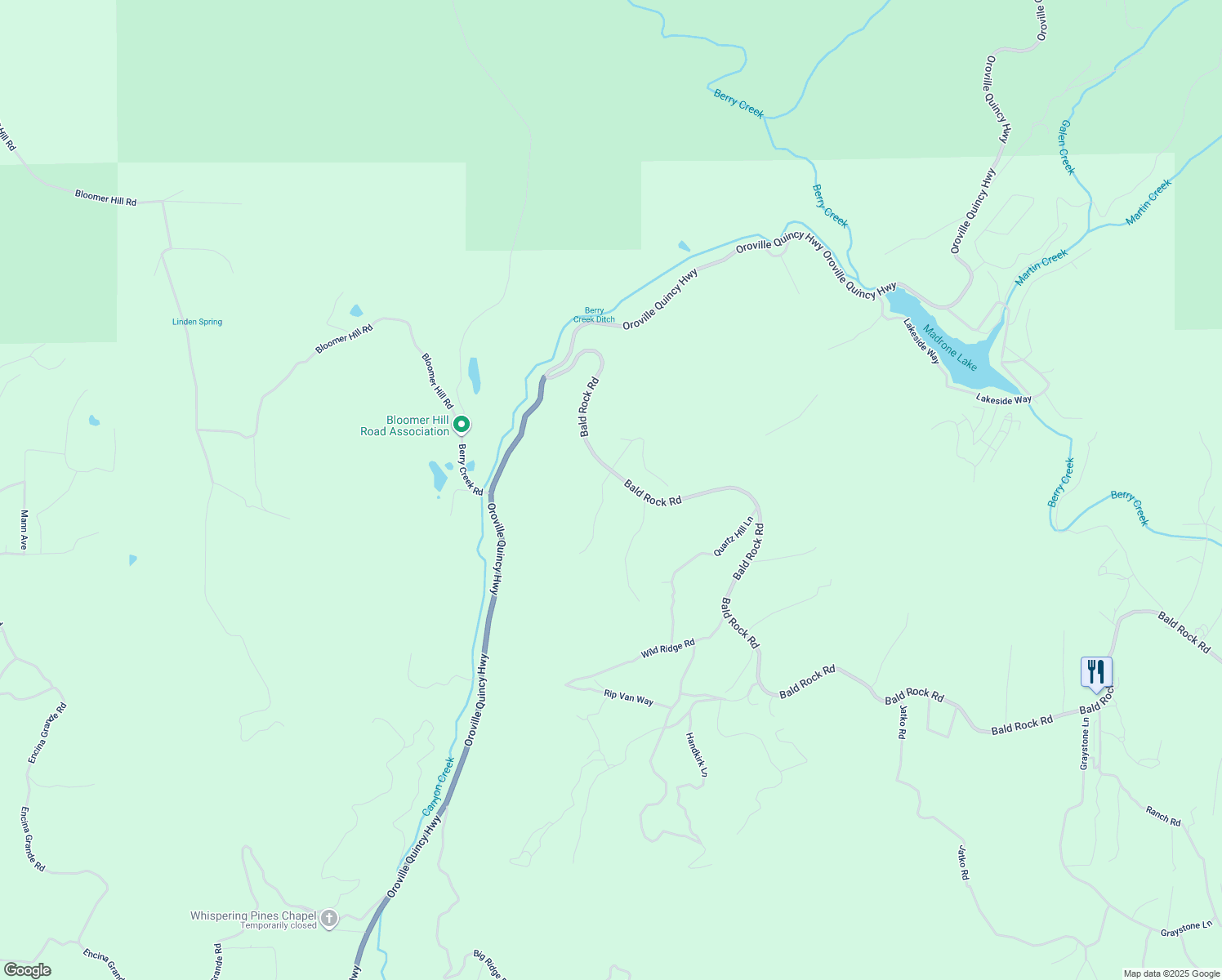 map of restaurants, bars, coffee shops, grocery stores, and more near 3 Town Hill Way in Berry Creek