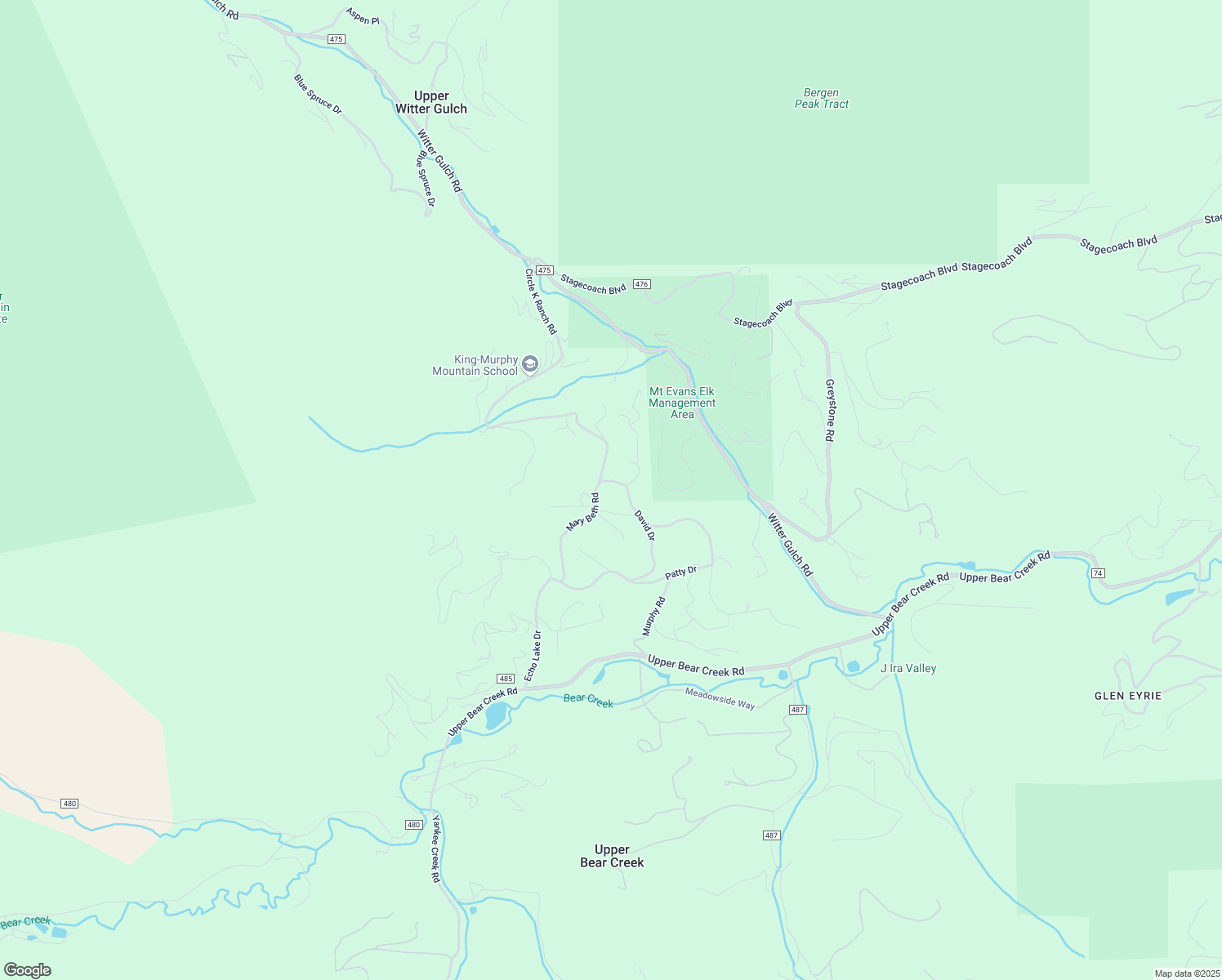 map of restaurants, bars, coffee shops, grocery stores, and more near 380 David Drive in Evergreen