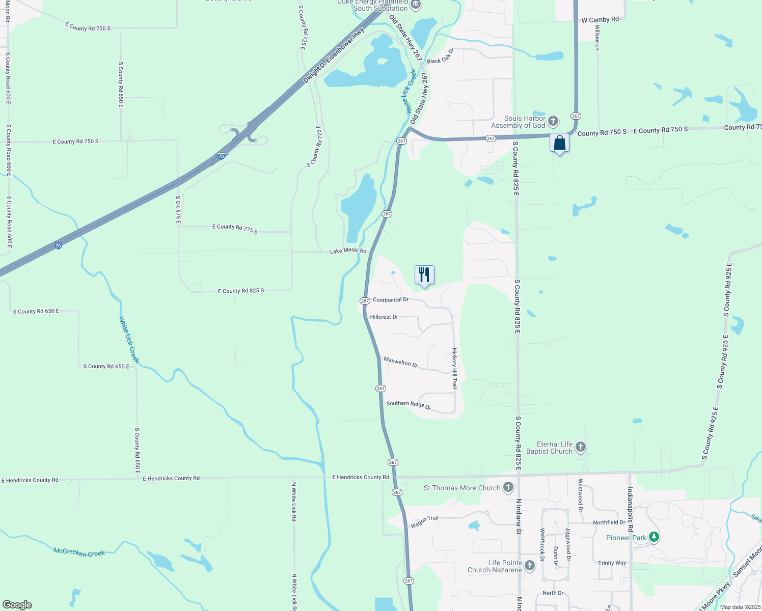 map of restaurants, bars, coffee shops, grocery stores, and more near 7641 Continental Drive in Mooresville