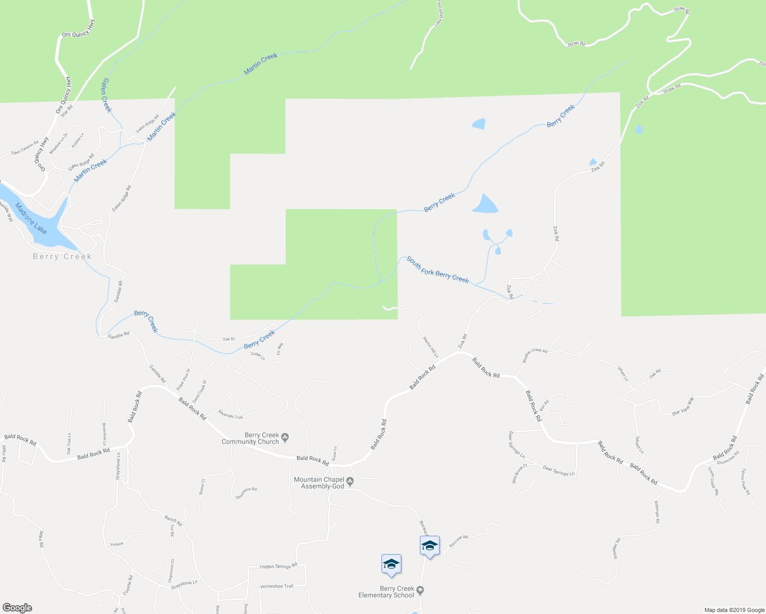 map of restaurants, bars, coffee shops, grocery stores, and more near 115 Martin Hill Lane in Berry Creek