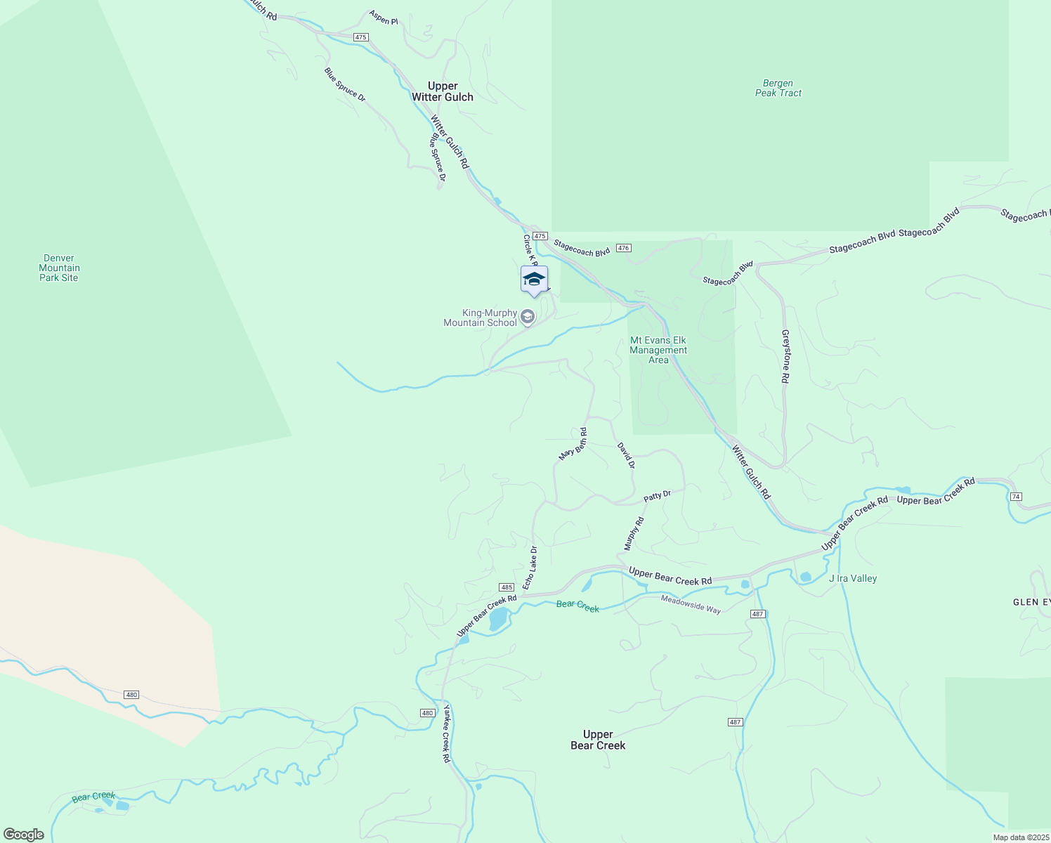 map of restaurants, bars, coffee shops, grocery stores, and more near 246 Wild Ridge Trail in Evergreen