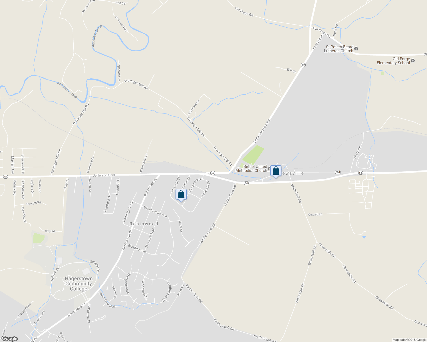 map of restaurants, bars, coffee shops, grocery stores, and more near 11926 Little Antietam Road in Smithsburg
