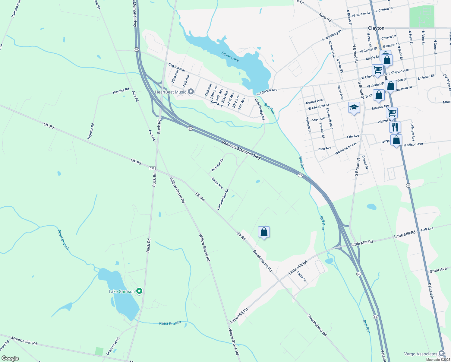 map of restaurants, bars, coffee shops, grocery stores, and more near 342 Cedarbridge Road in Elk