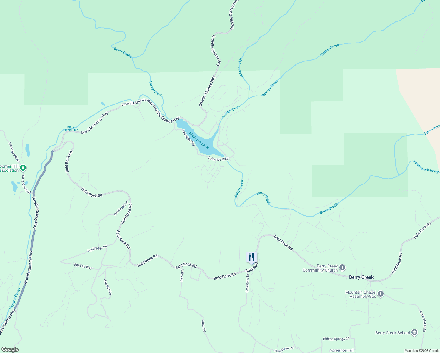 map of restaurants, bars, coffee shops, grocery stores, and more near 15 Path in the Woods in Berry Creek