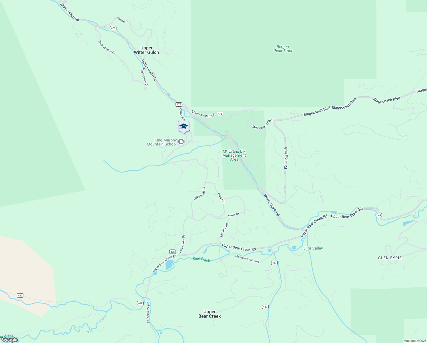 map of restaurants, bars, coffee shops, grocery stores, and more near 468 Mary Beth Road in Evergreen