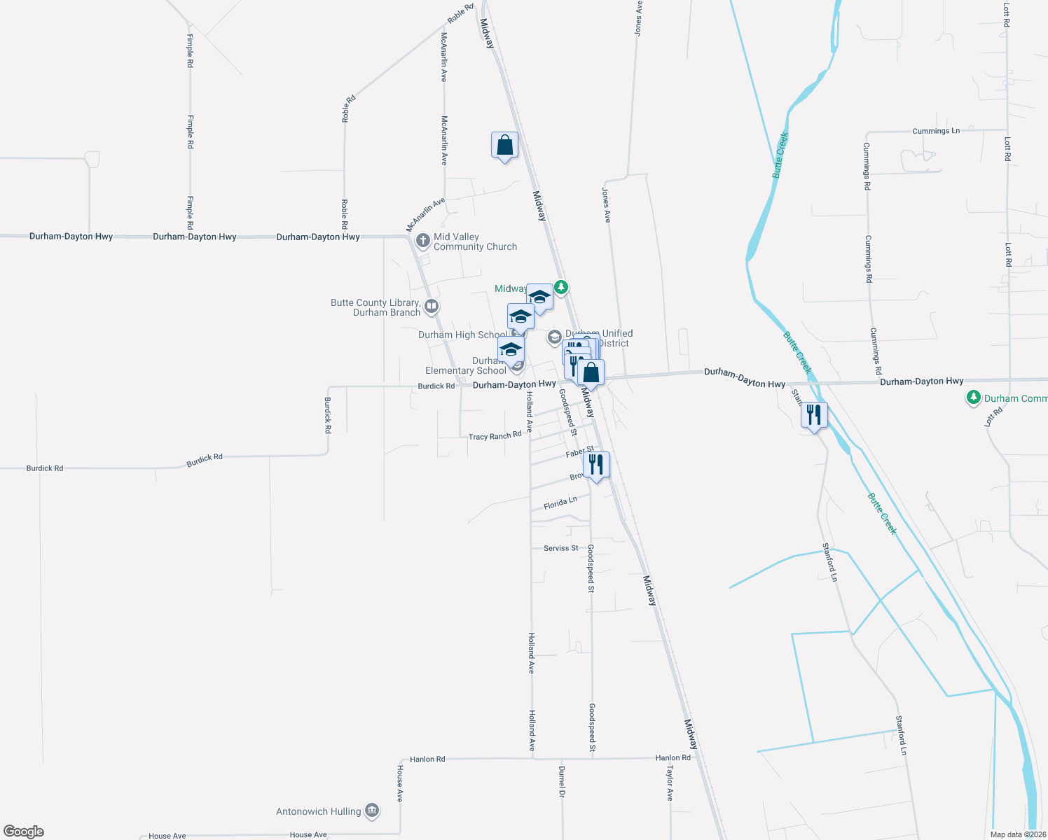 map of restaurants, bars, coffee shops, grocery stores, and more near 9347 Holland Ave in Durham