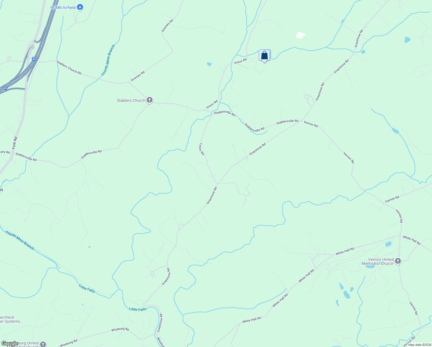 map of restaurants, bars, coffee shops, grocery stores, and more near 19007 Tyson Road in White Hall