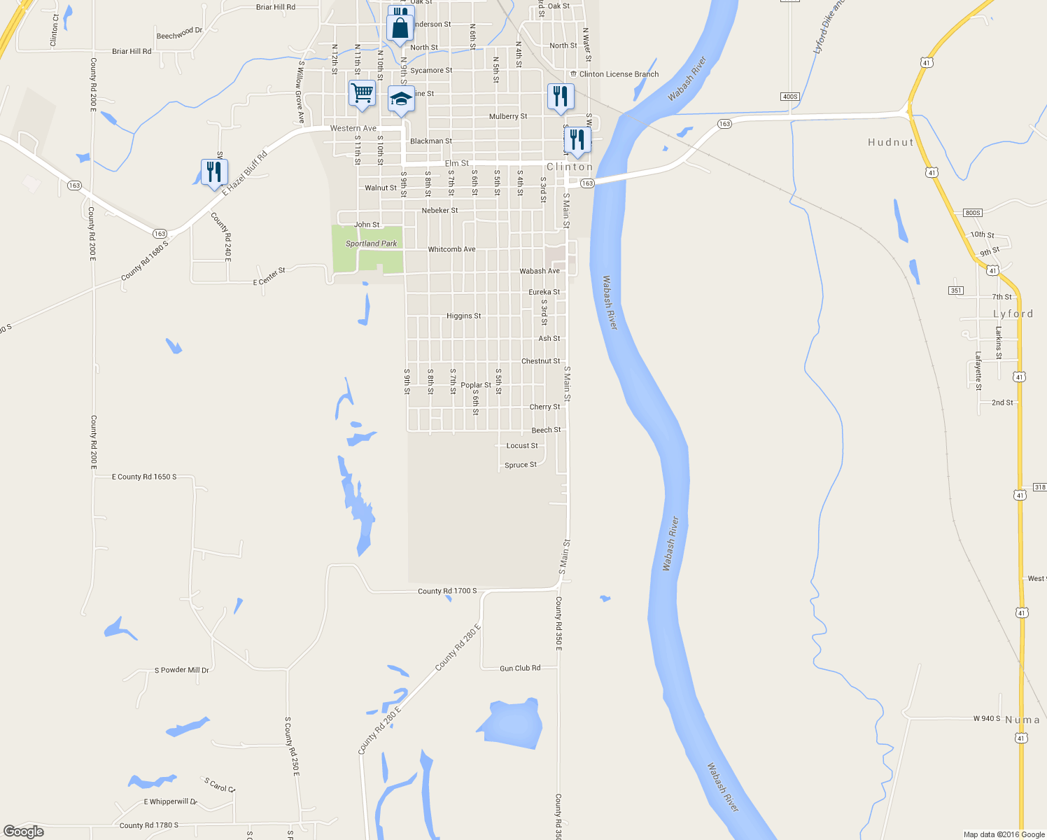 map of restaurants, bars, coffee shops, grocery stores, and more near 1534 South 4th Street in Clinton