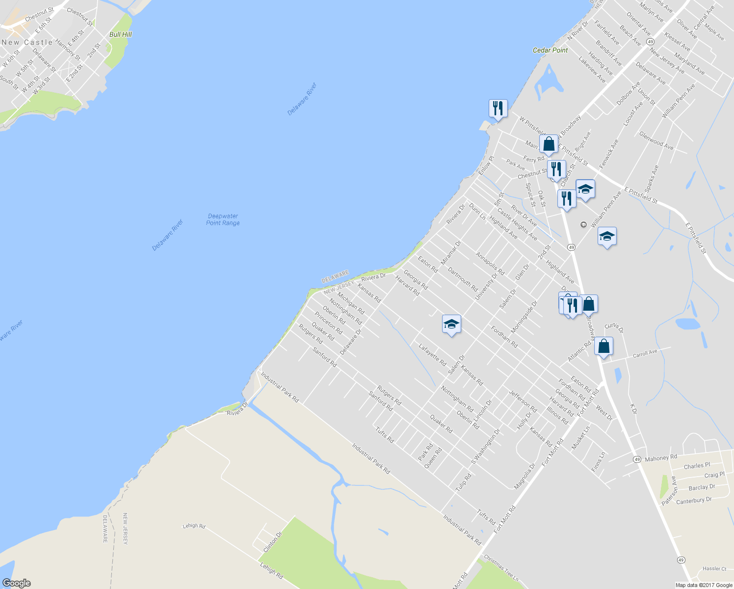 map of restaurants, bars, coffee shops, grocery stores, and more near 167 Kansas Rd in Pennsville Township