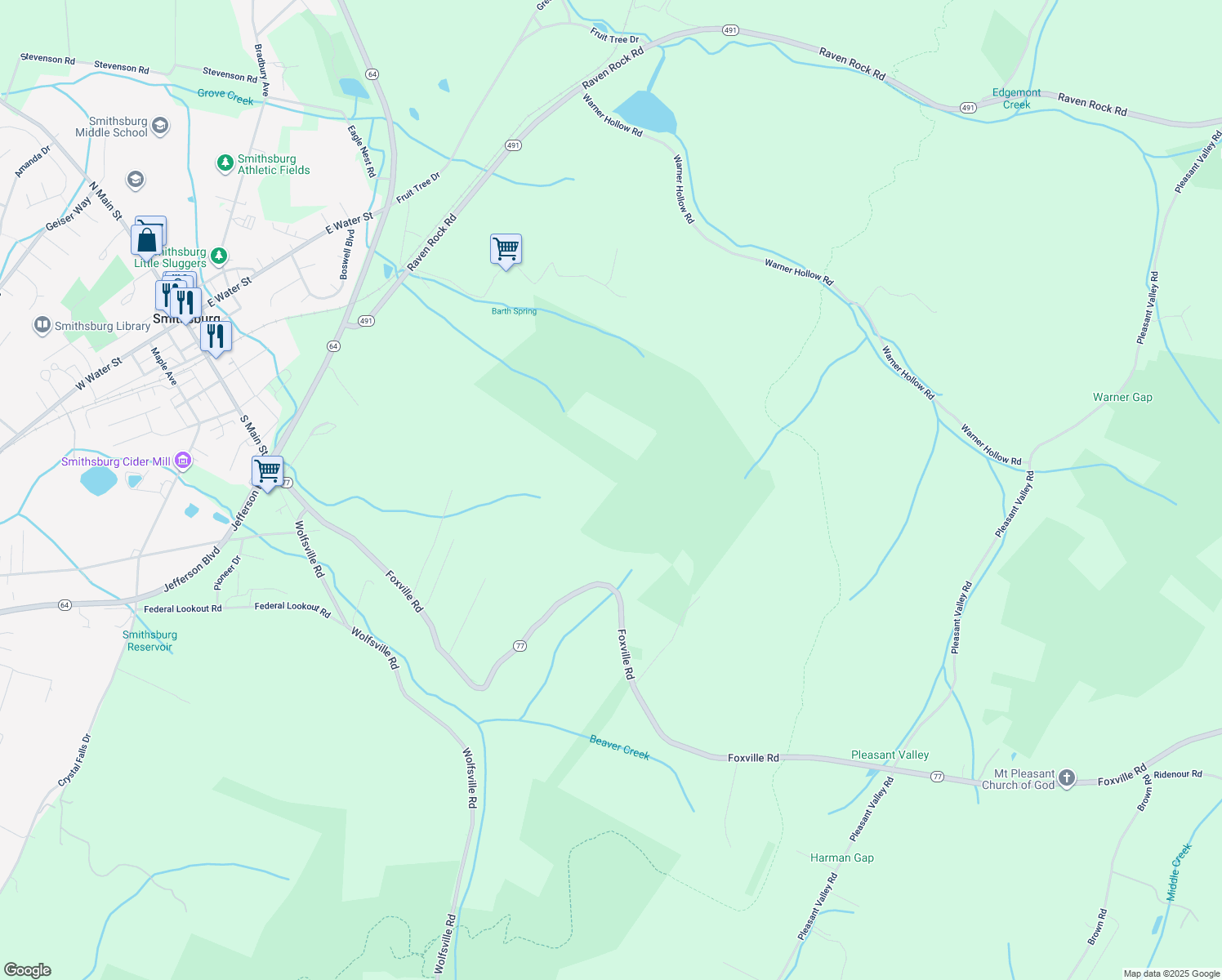 map of restaurants, bars, coffee shops, grocery stores, and more near in Smithsburg