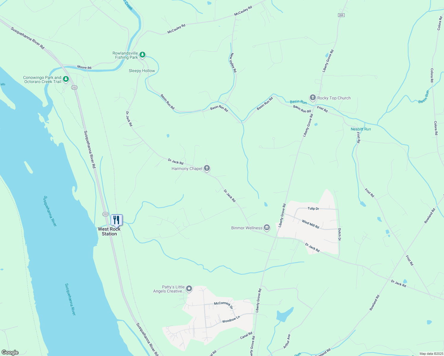 map of restaurants, bars, coffee shops, grocery stores, and more near 36 Horse Lane in Cecil County