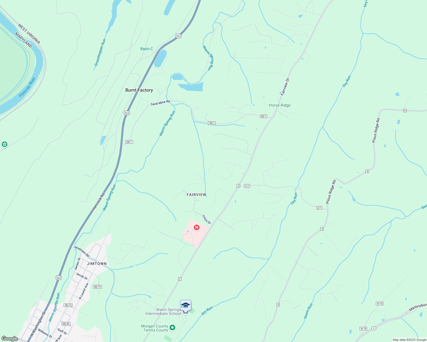 map of restaurants, bars, coffee shops, grocery stores, and more near 324 Swallow Place in Berkeley Springs