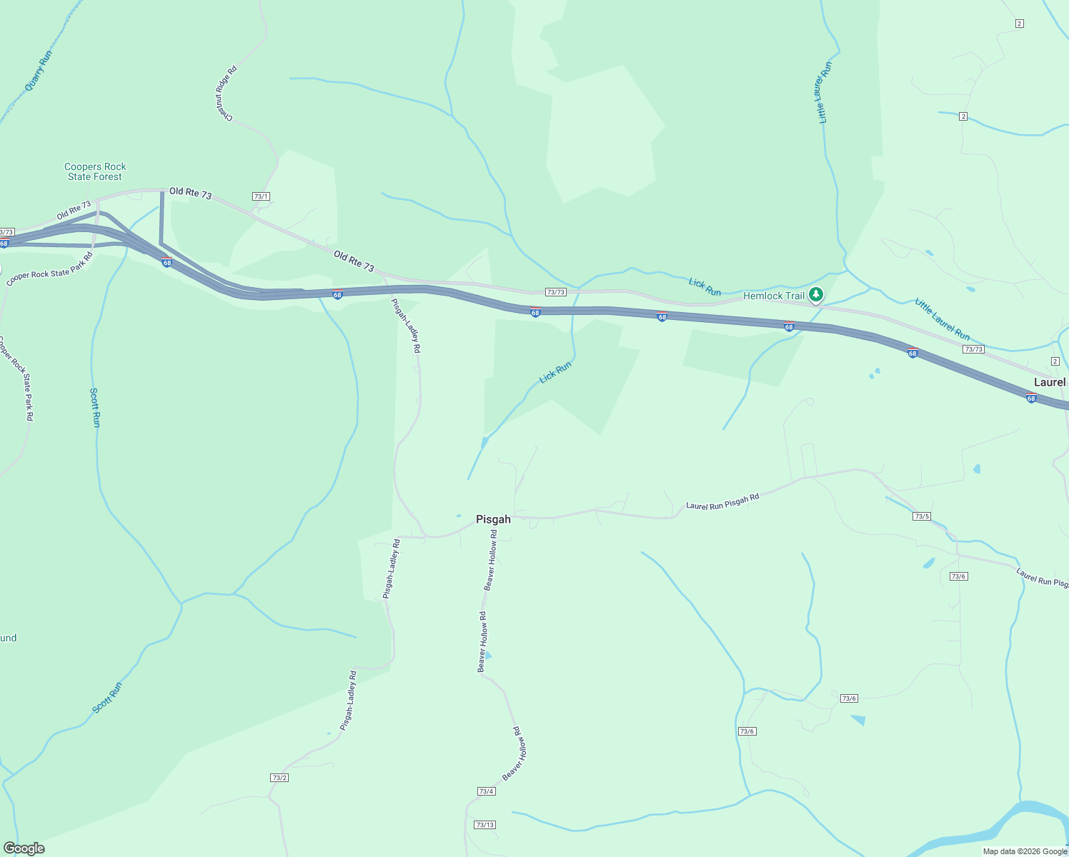 map of restaurants, bars, coffee shops, grocery stores, and more near 301 County Route 73/5 in Bruceton Mills