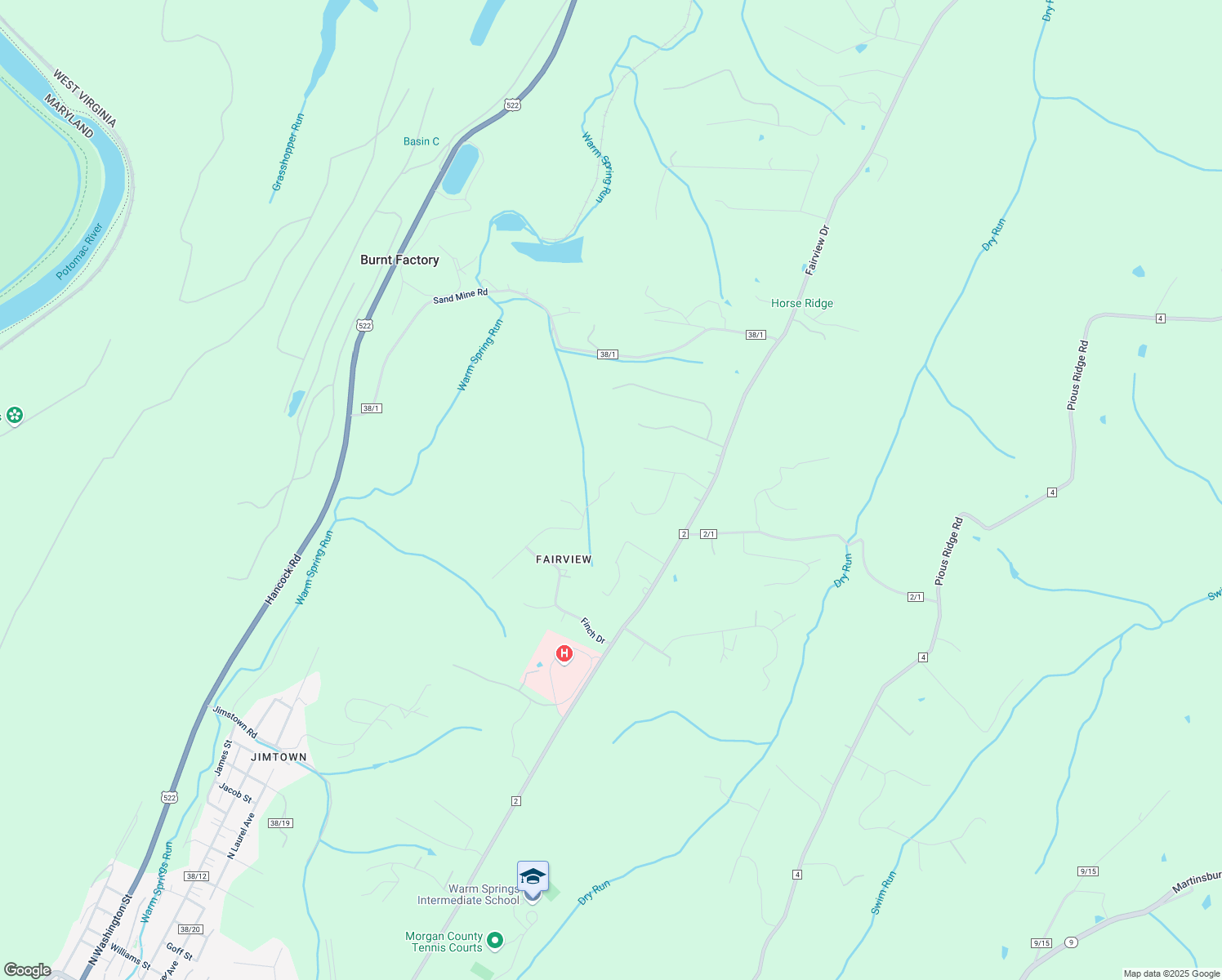 map of restaurants, bars, coffee shops, grocery stores, and more near 324 Swallow Place in Berkeley Springs
