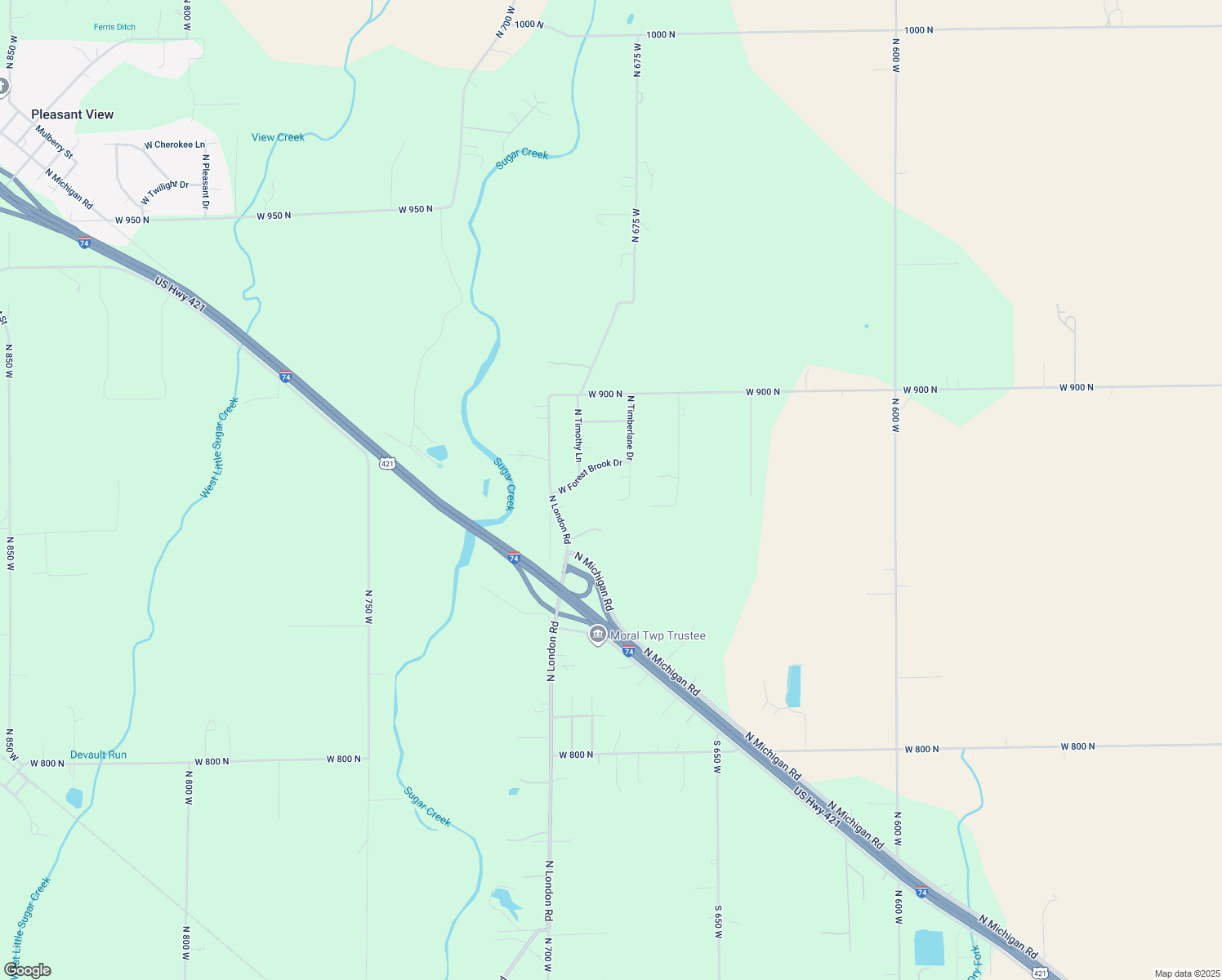map of restaurants, bars, coffee shops, grocery stores, and more near 8707 North Timberlane Drive in Fountaintown