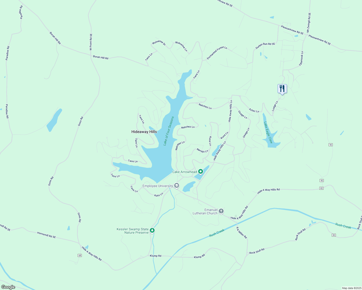 map of restaurants, bars, coffee shops, grocery stores, and more near 698 Natchez Lane in Sugar Grove