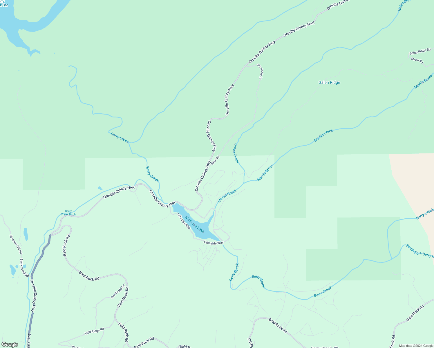 map of restaurants, bars, coffee shops, grocery stores, and more near 80 Meadow Lane Drive in Berry Creek