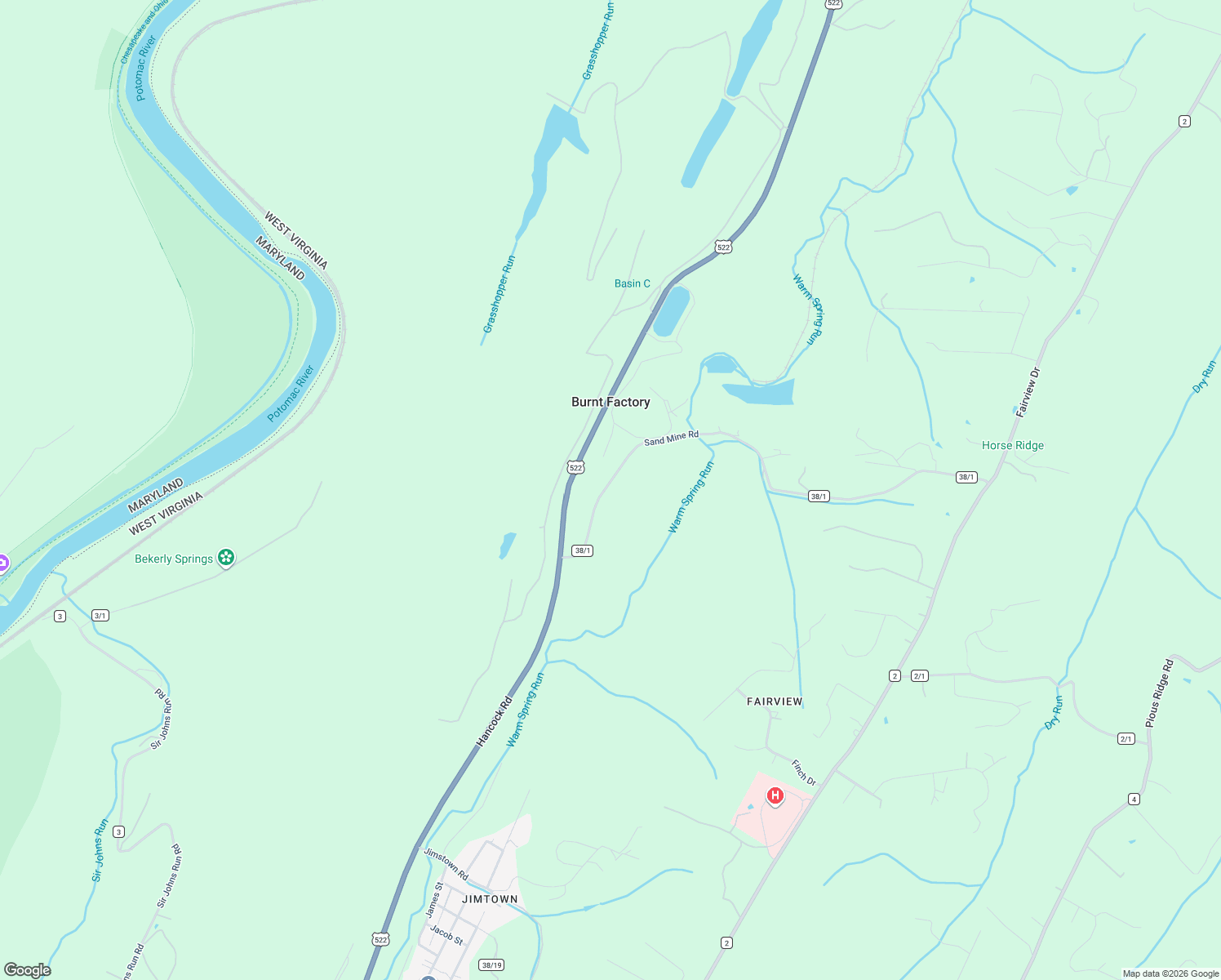 map of restaurants, bars, coffee shops, grocery stores, and more near 346 Sand Mine Road in Berkeley Springs