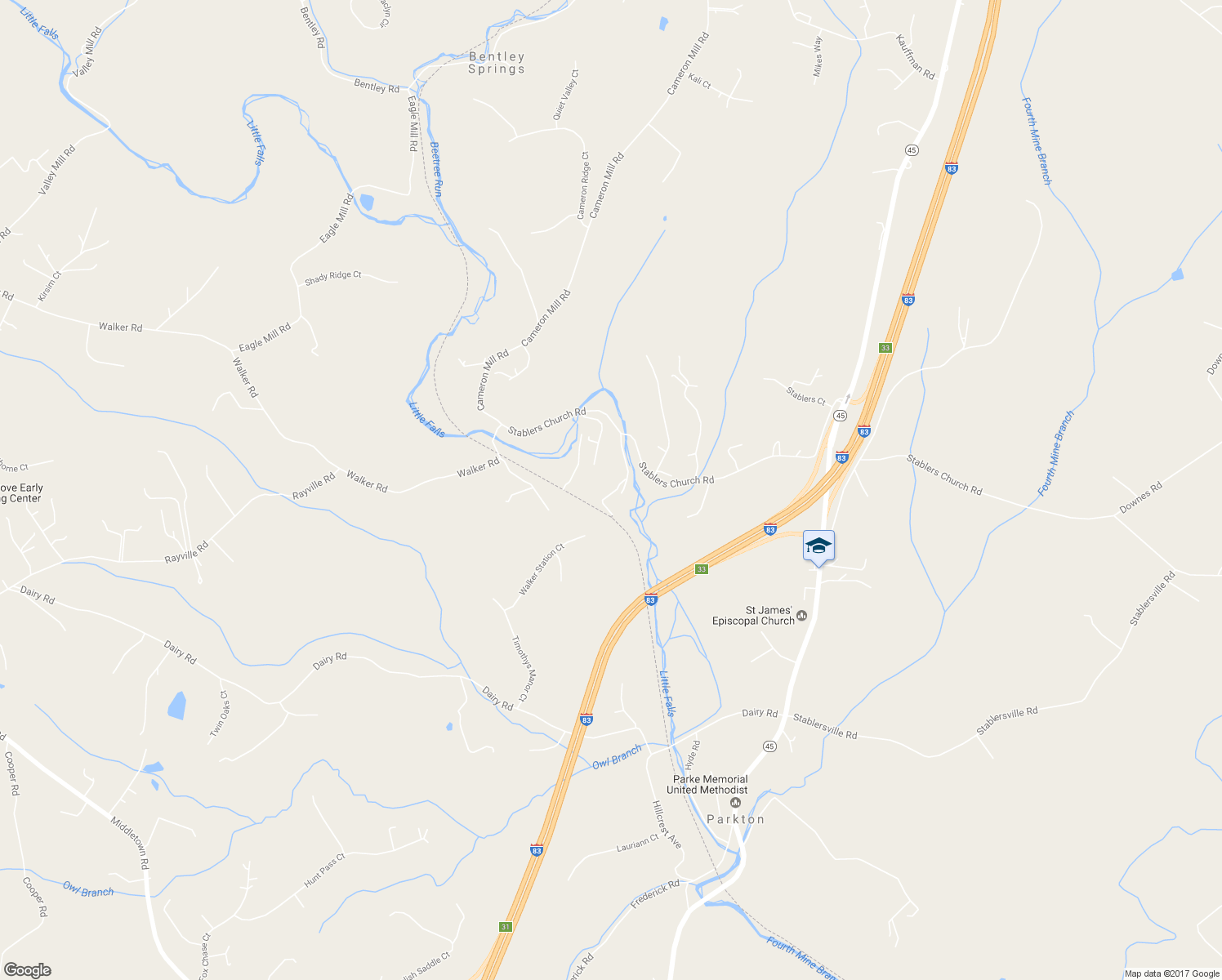 map of restaurants, bars, coffee shops, grocery stores, and more near 501 Stablers Church Road in Parkton