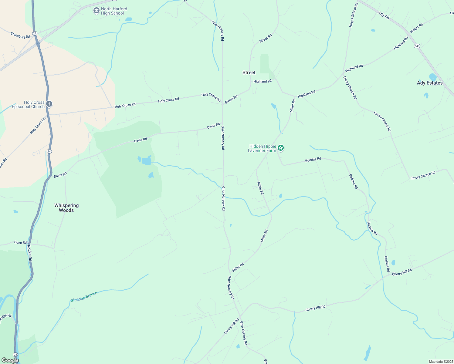 map of restaurants, bars, coffee shops, grocery stores, and more near 3701 Grier Nursery Road in Street